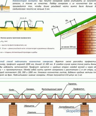 Samorezni vijci za krov iz profesionalnog poda - shema pričvršćivanja i trošak na 1 m² (fotografija, video)