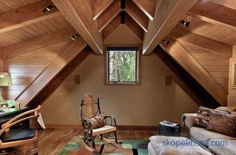 Interijer i dizajn potkrovlja u drvenoj kući, drugi kat u kućici, krov potkrovlja, ideje, fotografije